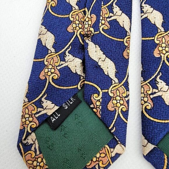 Zadi / Andrews Tie All Silk Elephant Blue and Gold Mens Tie - Picture 5 of 7